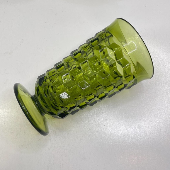 Vintage MCM Indiana Glass Co. Cubist Tumblers Avacado Green set of 6 - Picture 2 of 10